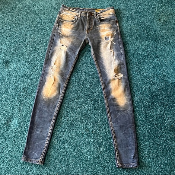 Men’s Blue Denim Distressed Skinny Jeans Size 30 - Picture 1 of 8